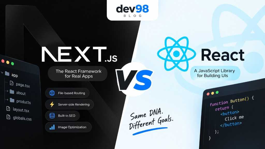 Next.js vs React: same DNA, different goals