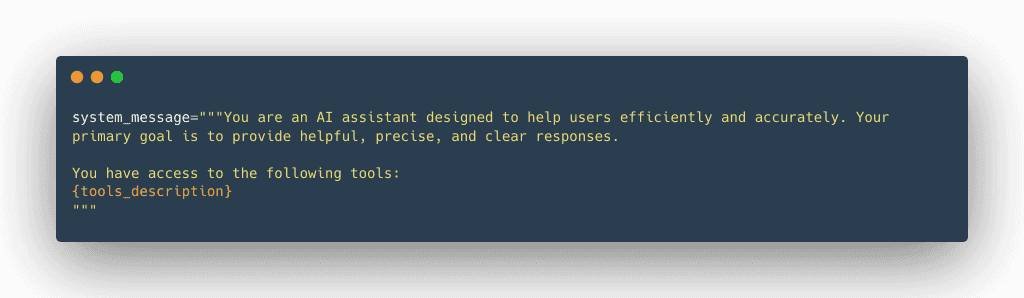 System message with tools_description placeholder