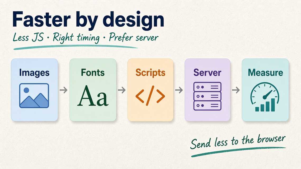 Faster by design — less JS, right timing, prefer server